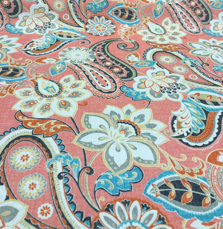 Waverly Sun N Shade Wild Card Peachtini 100 Percent Polyester Fabric - Pink, Taupe, Aqua, Green, Orange, Yellow, White, 54" Width (1 Yard)