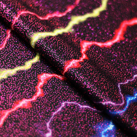 Electric Waves Polyester Spandex Fabric - Lightning Bolt Print, 58/60" Width (1 Yard)