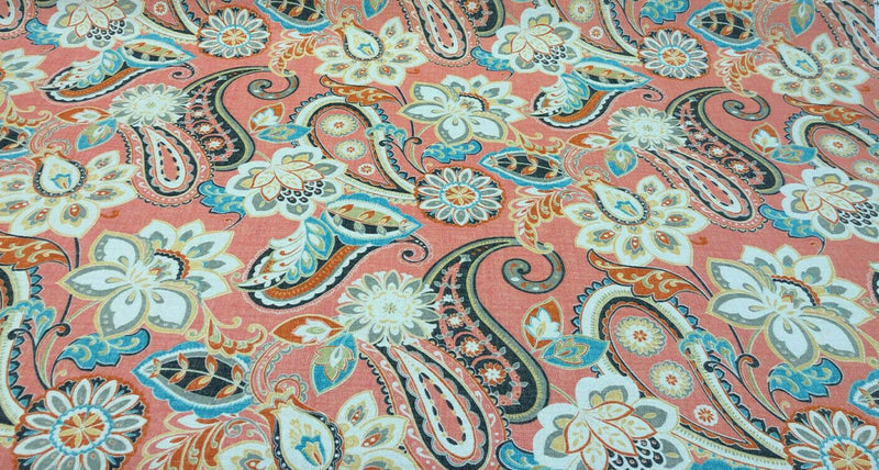 Waverly Sun N Shade Wild Card Peachtini 100 Percent Polyester Fabric - Pink, Taupe, Aqua, Green, Orange, Yellow, White, 54" Width (1 Yard)