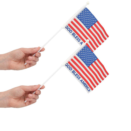 6" x 4" God Bless America USA Flags on Plastic Sticks 12 Pc.