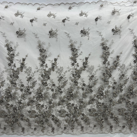 Beaded 3D Floral Multitone Lace Fabric - Sage, 56" Width (1 Yard)