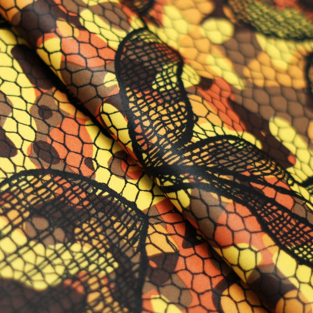 Bohemian Camo Polyester Spandex Fabric - Yellow/Olive Modern Camo Print, 58/60" Width (1 Yard)