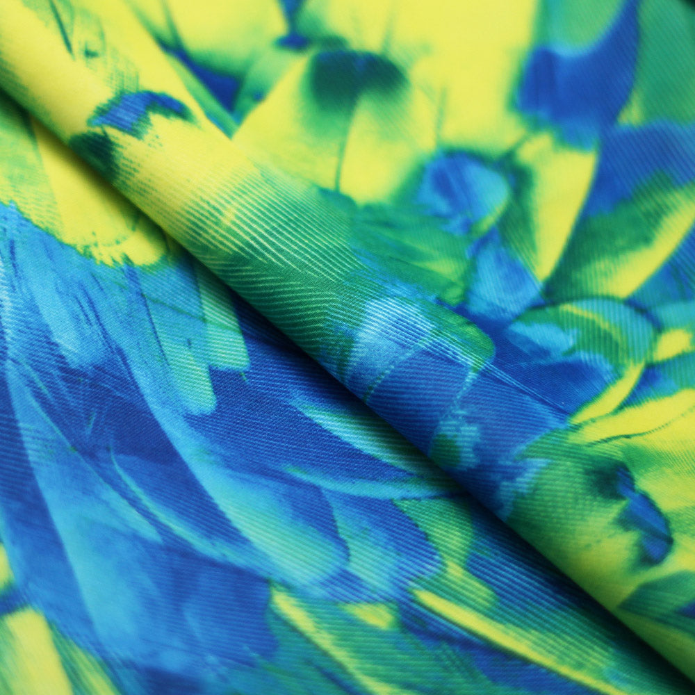 Tropical Feathers Polyester Spandex Fabric - Multicolor Feather Print, 58/60" Width, 200 GSM (1 Yard)