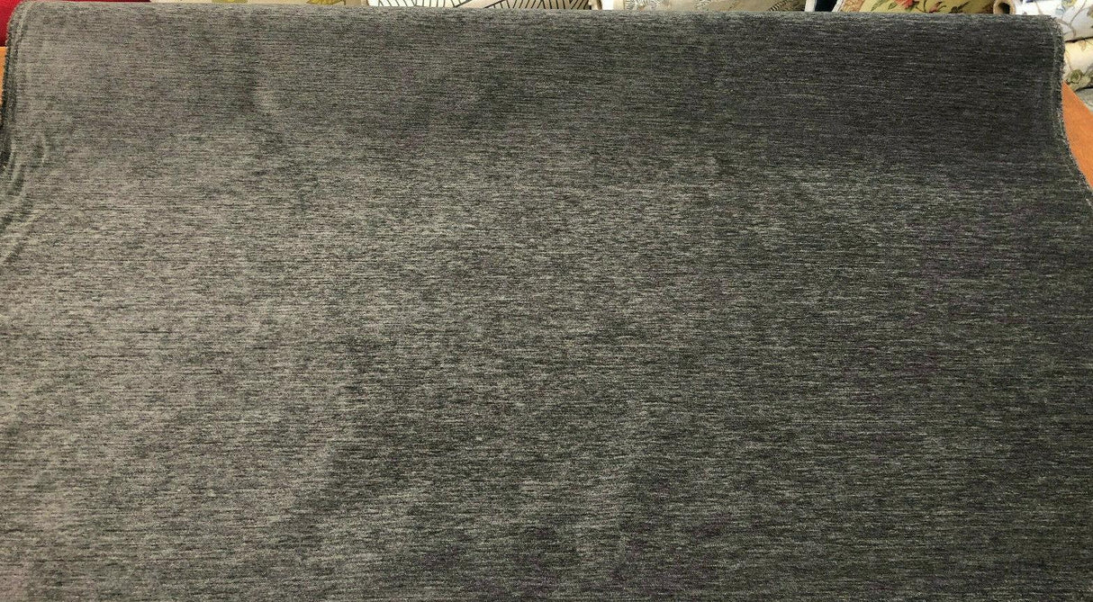 Barcelona Charcoal Soft Chenille Upholstery Fabric - Charcoal Solid, 56" Width (1 Yard)