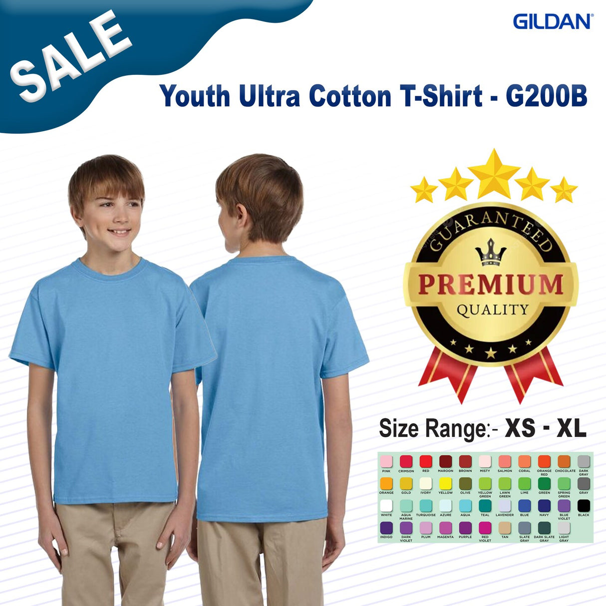 Gildan® Youth Ultra Cotton Crew neck Short Sleeve T-Shirt