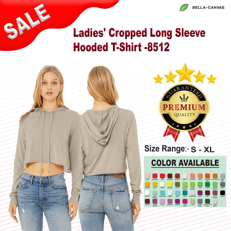 BELLA + CANVAS® Ladies Cropped Long Sleeve Hooded T Shirt
