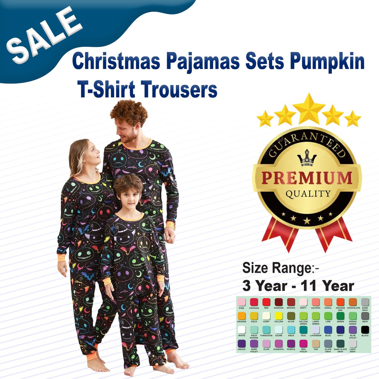 Christmas Pajamas Sets Pumpkin T-Shirt Trousers