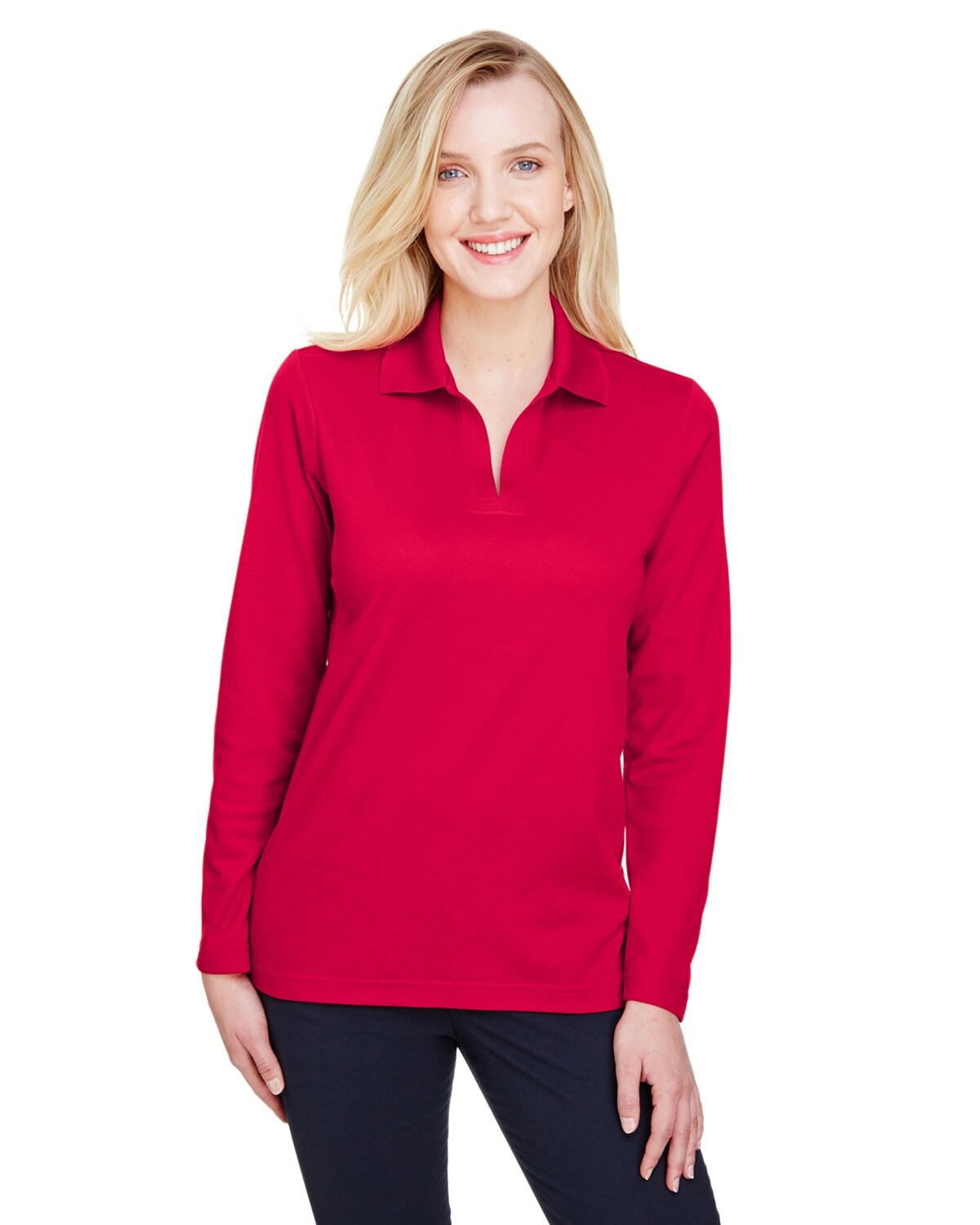 Devon & Jones® CrownLux Performance Ladies' Plaited Long Sleeve Polo