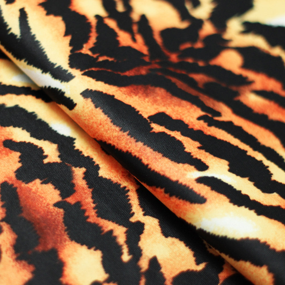 Tiger Polyester Spandex Fabric - Black/Brown Tiger Print, 240 GSM, 58/60" Width (1 Yard)
