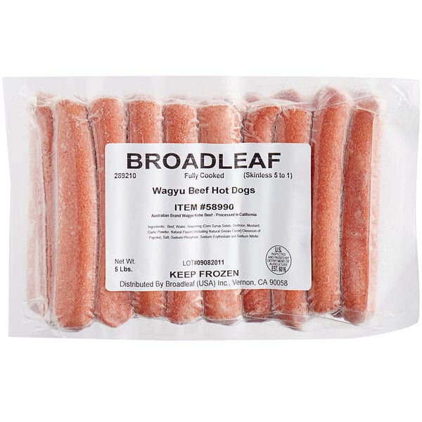 Broadleaf 5/1 All-Natural Wagyu Beef Franks - 50/Case