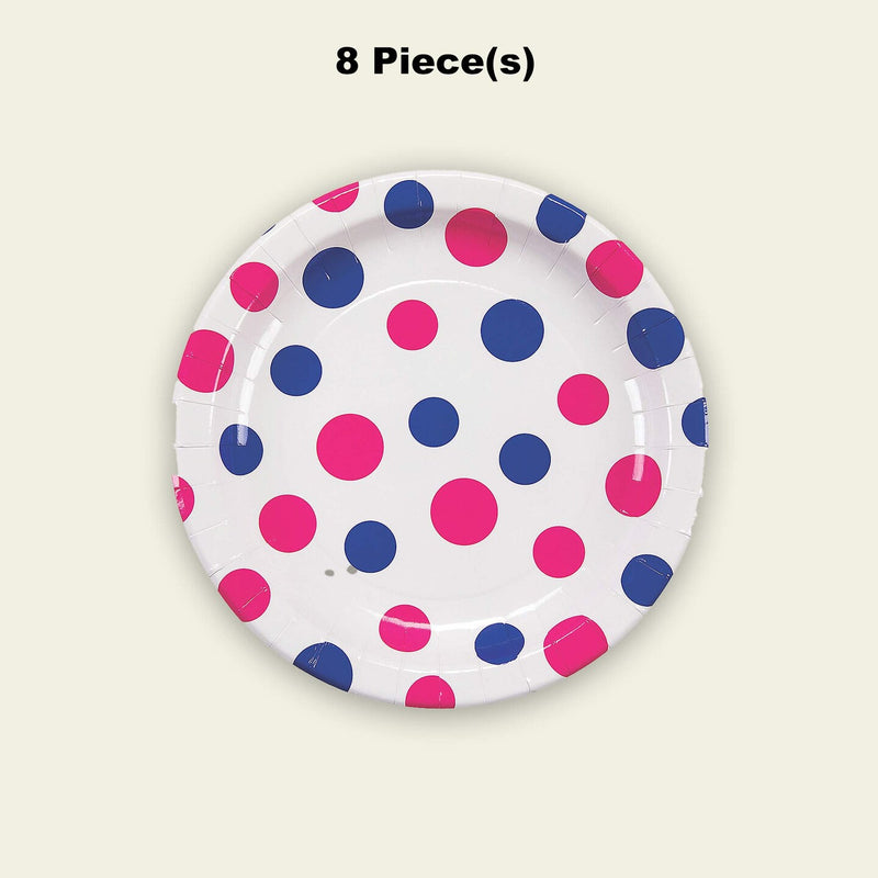8 Count Pink and Blue Polka Dot Paper Dinner Plates 9 Inch Gender Reveal Baby Shower Supplies