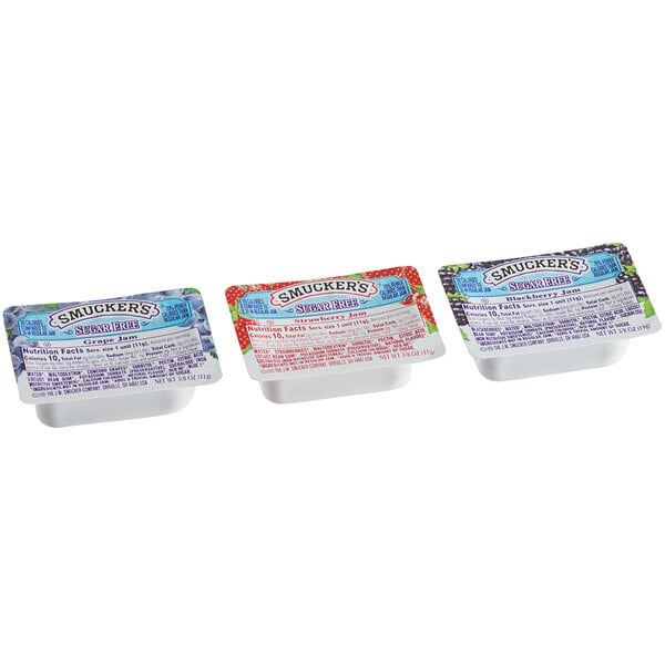 Smucker's Sugar-Free Grape, Strawberry & Blackberry Jam .375 oz. Portion Cups - 200/Case