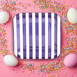 8 Ct. Purple Striped Square Paper Dessert Plates Bold Party Tableware 7 1/4"