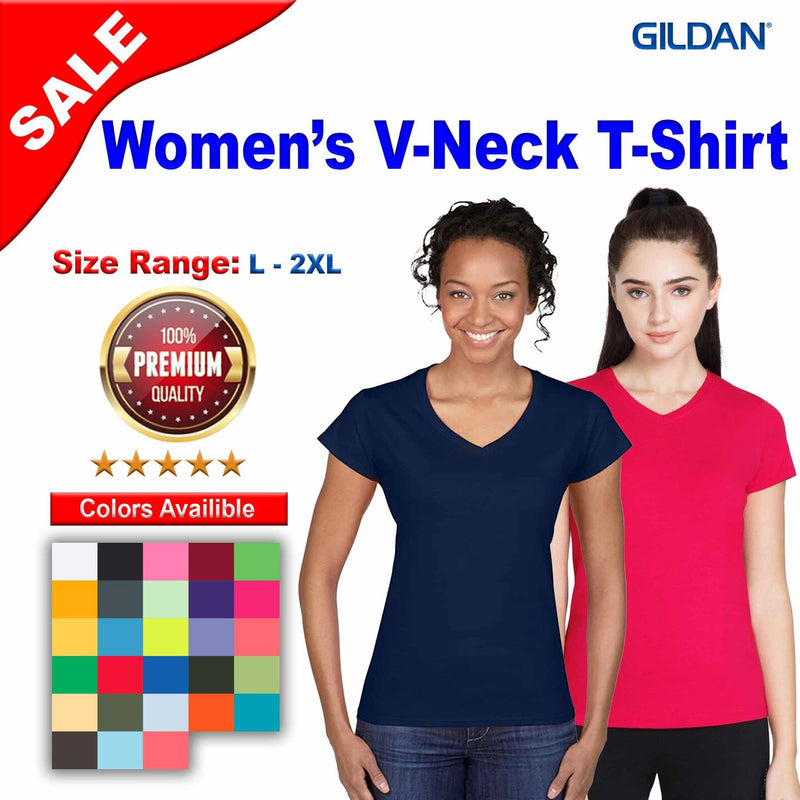 GildanÂ® Womenâ€™s V-Neck Short Sleeve T-Shirt