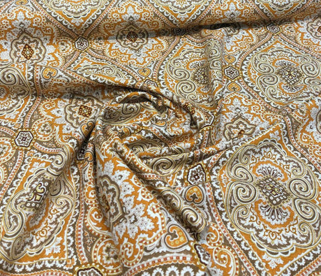 Purana Damask Linen Rayon Fabric - Burnt Orange Butternut Damask, 54" Width (1 Yard)