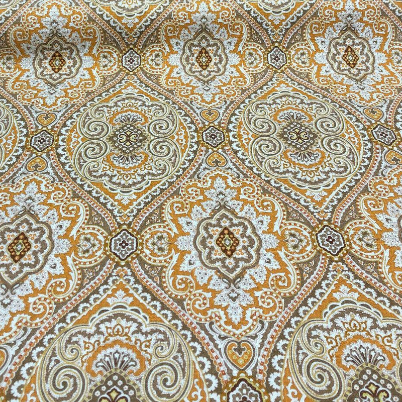 Purana Damask Linen Rayon Fabric - Burnt Orange Butternut Damask, 54" Width (1 Yard)