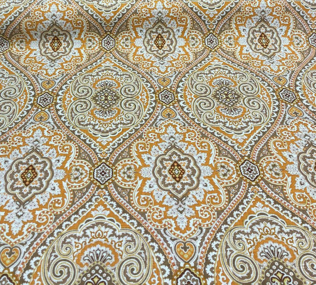Purana Damask Linen Rayon Fabric - Burnt Orange Butternut Damask, 54" Width (1 Yard)