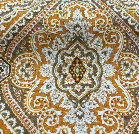 Purana Damask Linen Rayon Fabric - Burnt Orange Butternut Damask, 54" Width (1 Yard)