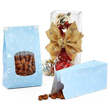 3 3/8” x 2 1/2” x 7 3/4” Snowflake Tin Tie Bags for Holiday Gifts