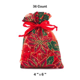 Red Poinsettias Sheer Fabric Bag 4” x 6” for Holiday Gifts