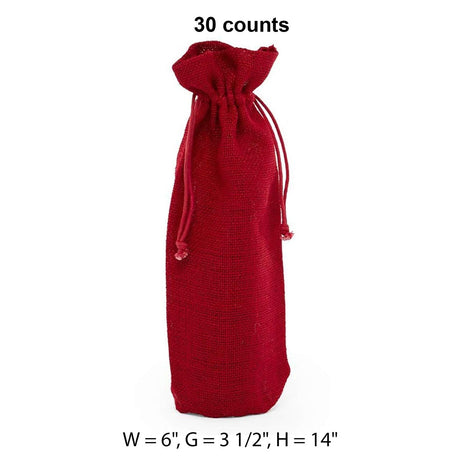 Simple Jute Wine Bags 6 '' X 3 1/2 '' X 14 '' Red