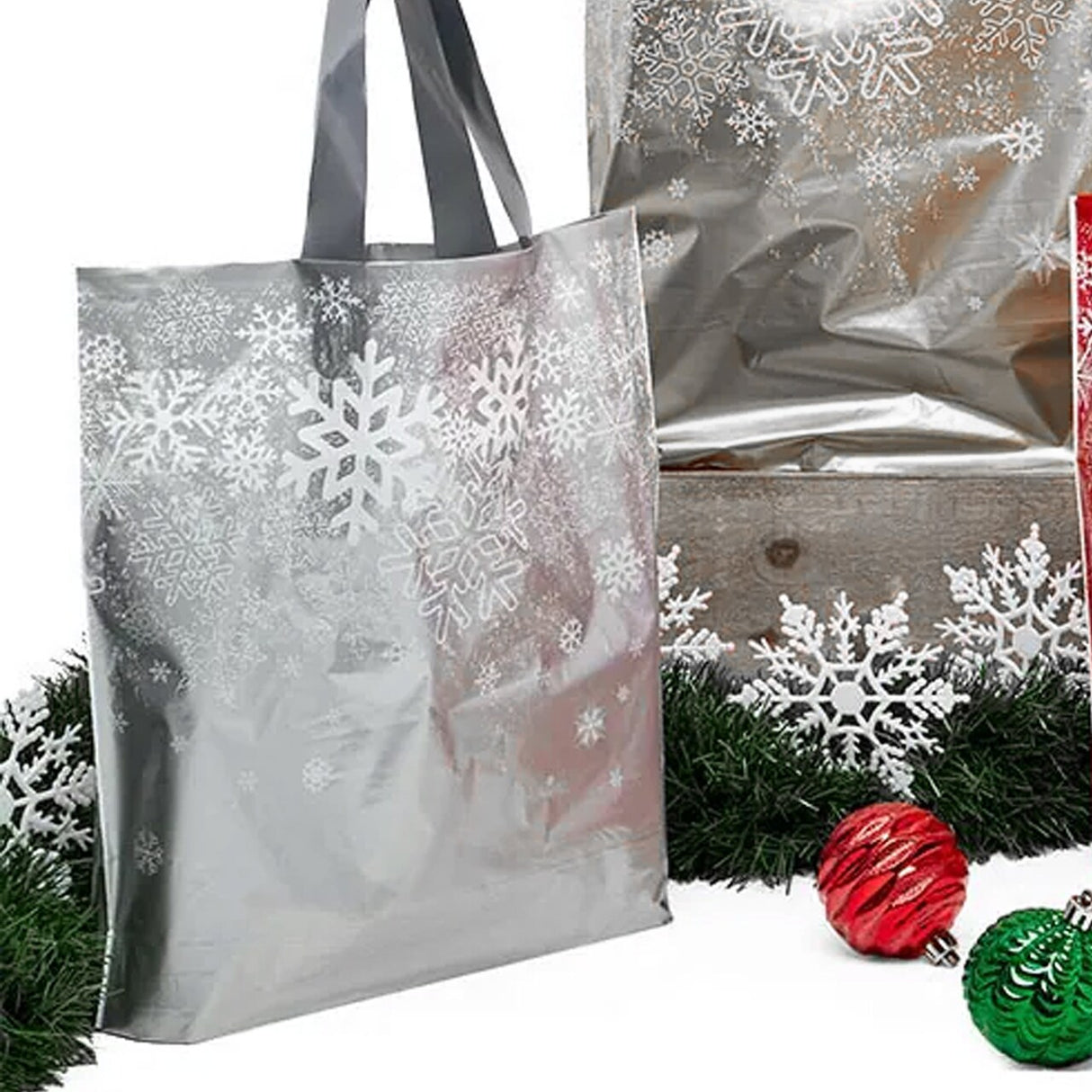 Printed Snowflake LDPE Bags 16” x 6” x 15” Holiday Packaging