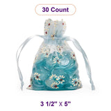 Printed Patterns On Flat Organza Bags 3 1/2 '' x 5 '' Daisies on Blue Color 30 EACH / PACKAGE