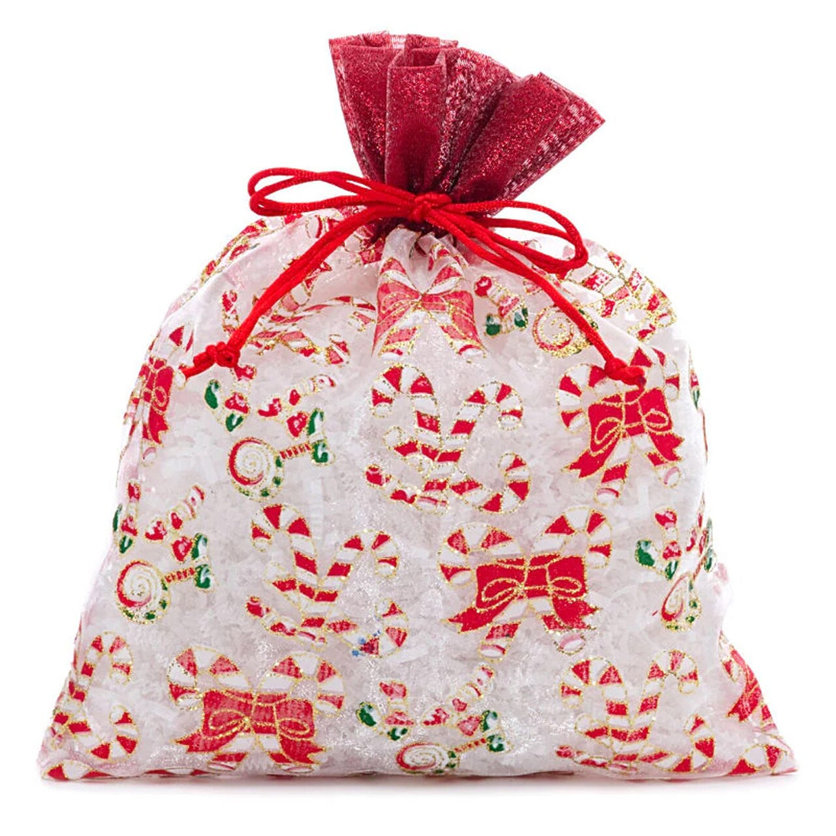 Candy Canes Christmas Bag with Red Ribbon 8” x 10”