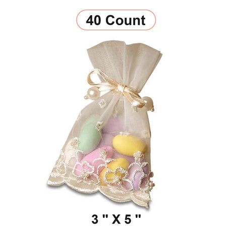 Elegant Embroidered Pearl Organza Bag 3" x 5"