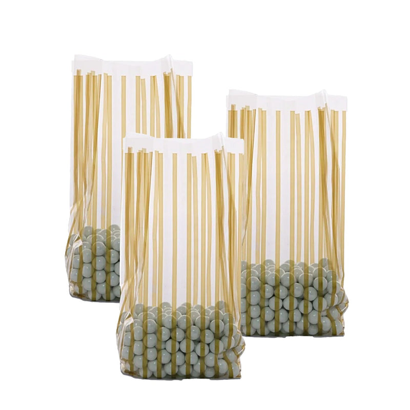 Stripe Patterned Cello Bags 4 '' x 2 1/2 '' x 9 1/2 '' Vertical Stripe Gold Color
