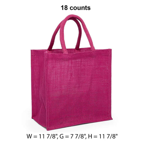 Jute Shopping Bags - Laminated Interior 11 7/8 '' X 7 7/8 '' X 11 7/8 '' Hot Pink