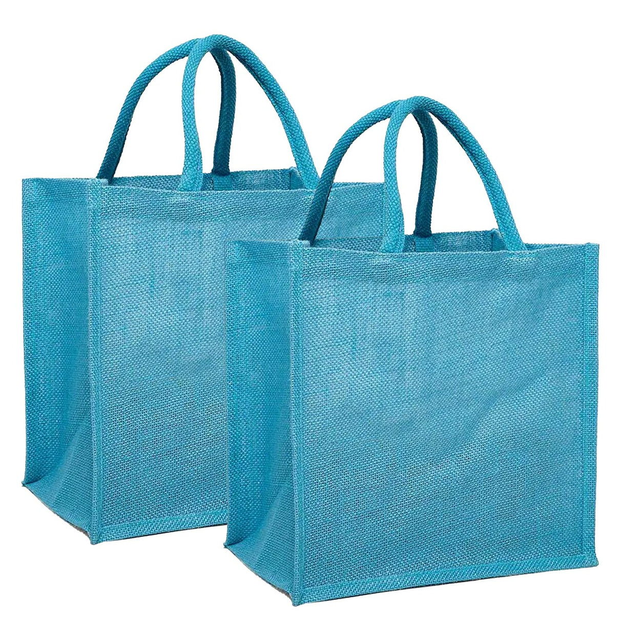 Jute Shopping Bags - Laminated Interior 11 7/8 '' X 7 7/8 '' X 11 7/8 '' Sky Blue