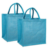 Jute Shopping Bags - Laminated Interior 11 7/8 '' X 7 7/8 '' X 11 7/8 '' Sky Blue