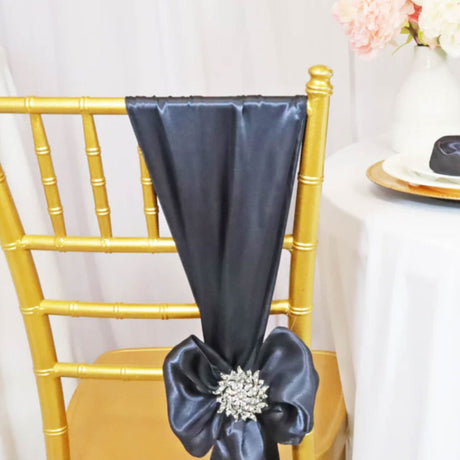 10 Pieces Pewter Or Charcoal Satin Chair Bands, 8"x108" Elegant Event Wraps