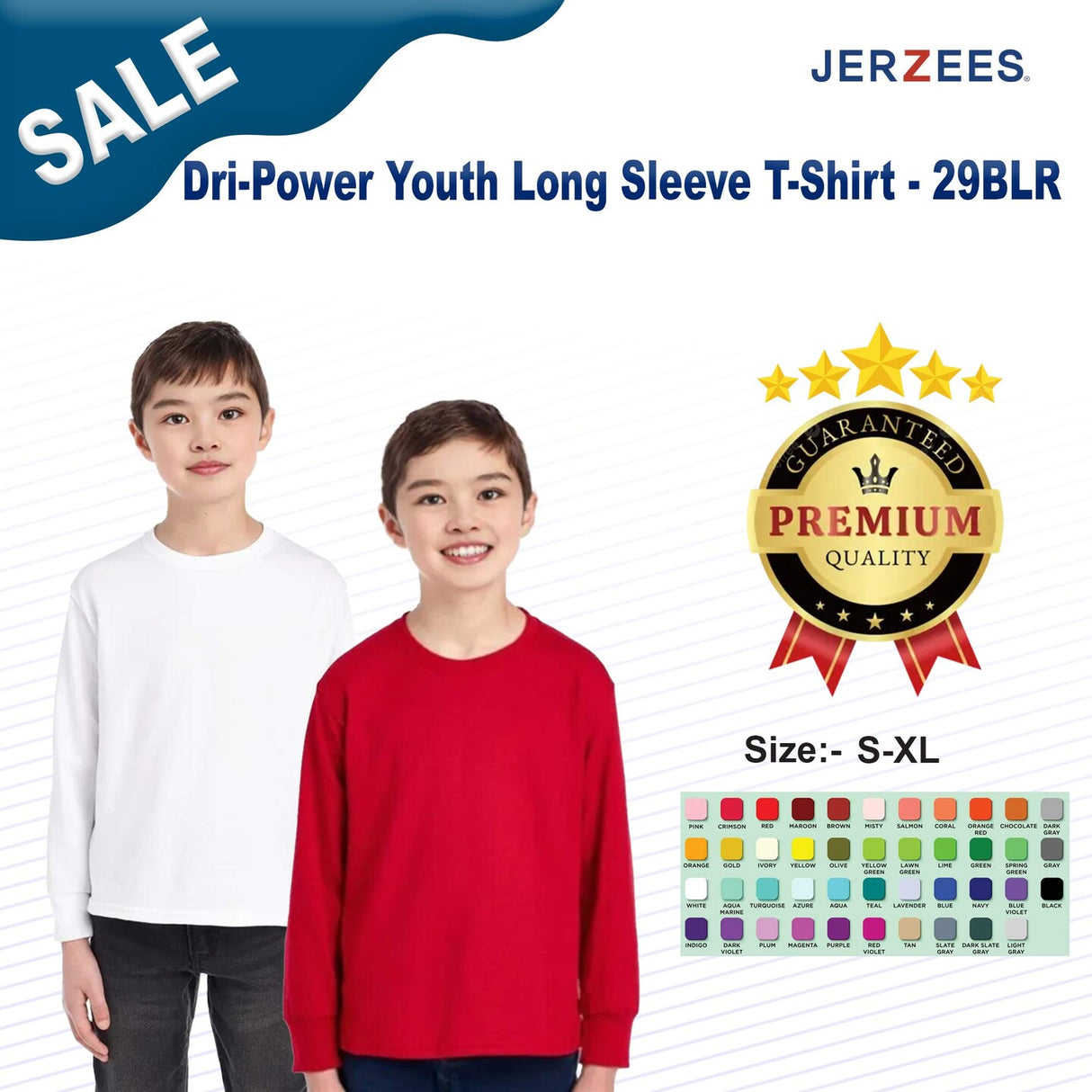 JERZEES® Dri-Power Youth Crew Neck Long Sleeve T-Shirt
