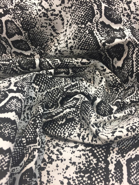 Black White Snake Skin Design Cotton Stretch Fabric - Black/White Snake Skin, 51" Width (1 Yard)
