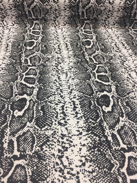 Black White Snake Skin Design Cotton Stretch Fabric - Black/White Snake Skin, 51" Width (1 Yard)