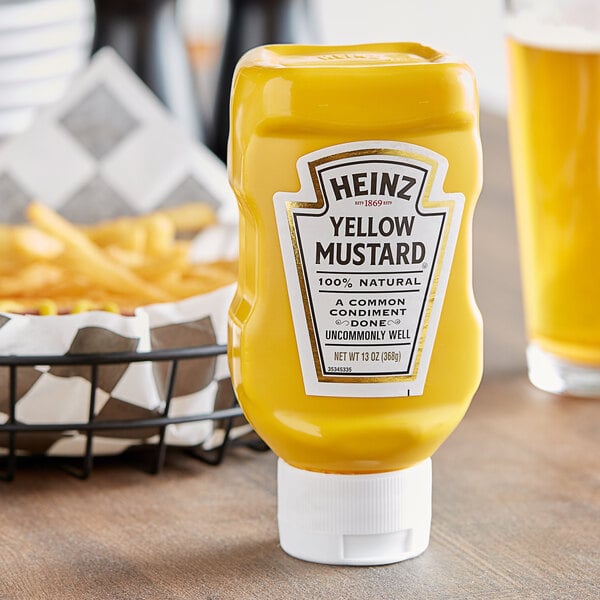 Heinz 13 oz. Upside Down Yellow Mustard Squeeze Bottle - 16/Case