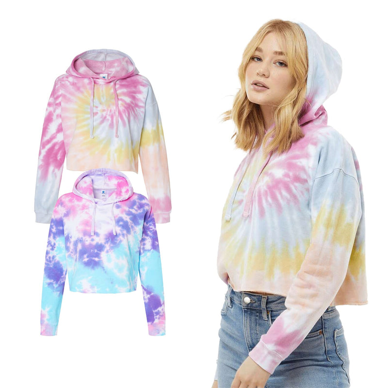 Colortone® Women's Tie-Dyed Crop Hooded Sweatshirt