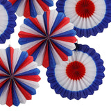 16" Patriotic Red, White & Blue Hanging Paper Fans 6 Pieces