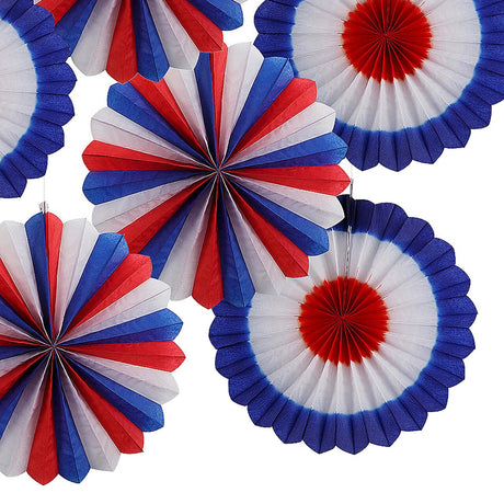 16" Patriotic Red, White & Blue Hanging Paper Fans 6 Pieces