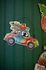 7.8” Wood Holiday Vehicle Christmas Ornaments