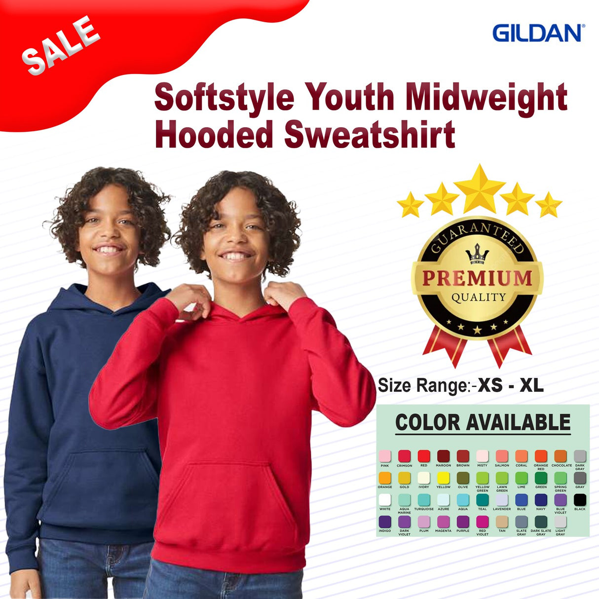 Gildan® Youth Midweight Hooded Turtle Neck Long Sleeve Sweatshirt