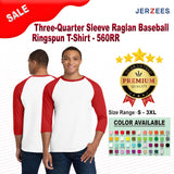 JERZEES® Three-Quarter Sleeve Raglan Baseball Ringspun Crewneck T-Shirt
