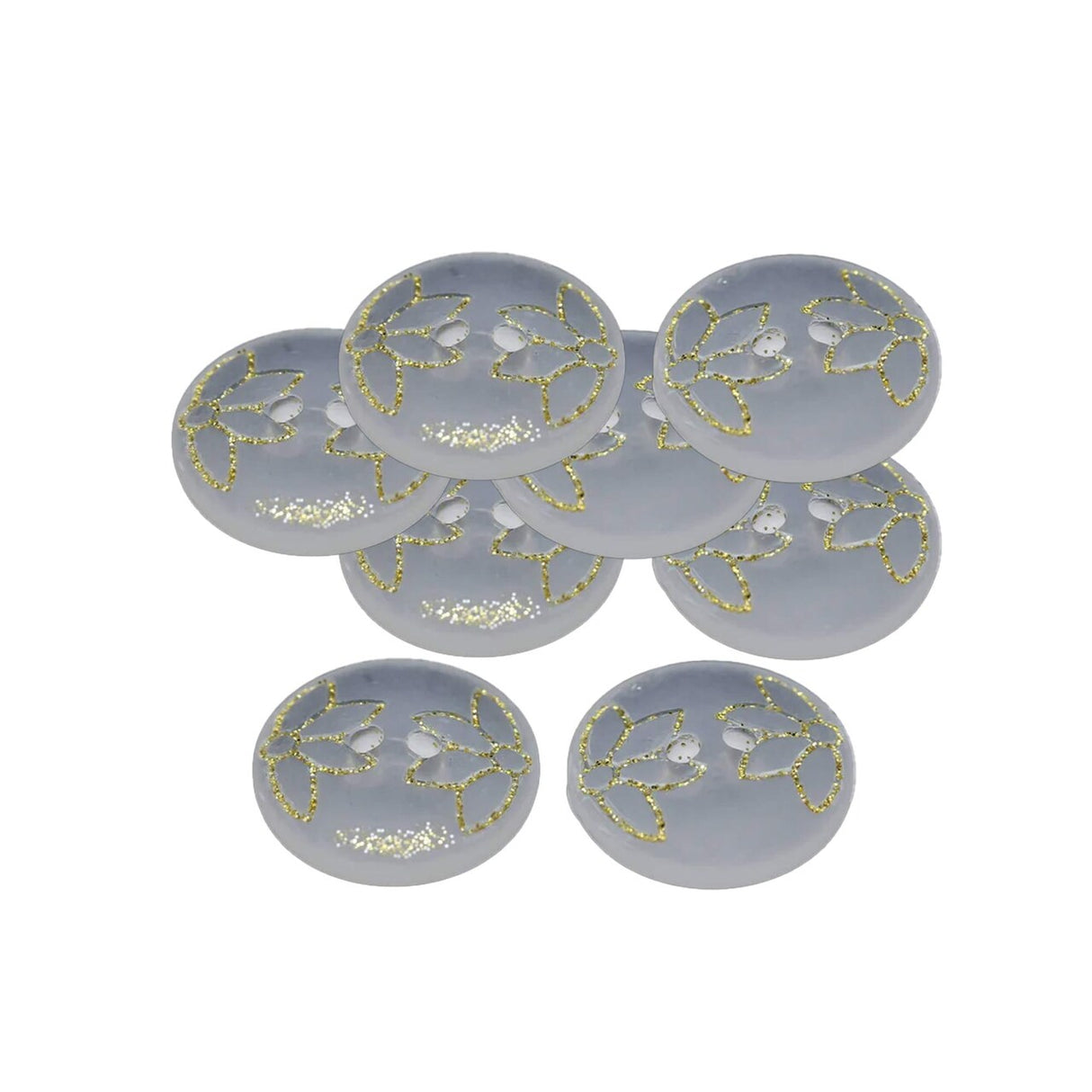 12 Pieces Clear Frosted Gold Glitter Tulip Design Buttons 13/16 Inch