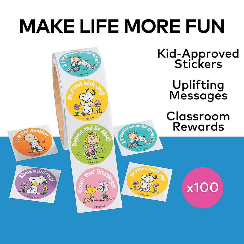 1 1/2" Peanuts Snoopy & Friends Inspirational Sticker Roll 100 Pc