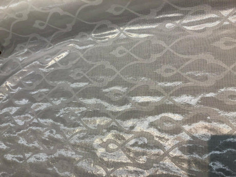 P Kaufmann NFP Palac Brocade Sheer Woven Polyester Fabric - Winter White, 118" Width, 15.70" H 15.70" V Repeat (1 Yard)