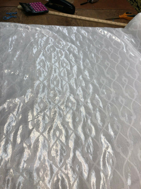 P Kaufmann NFP Palac Brocade Sheer Woven Polyester Fabric - Winter White, 118" Width, 15.70" H 15.70" V Repeat (1 Yard)