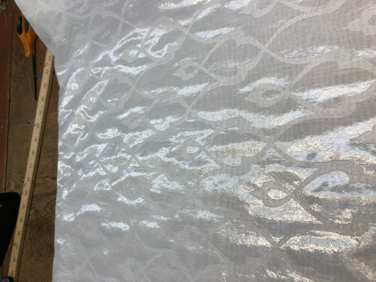 P Kaufmann NFP Palac Brocade Sheer Woven Polyester Fabric - Winter White, 118" Width, 15.70" H 15.70" V Repeat (1 Yard)