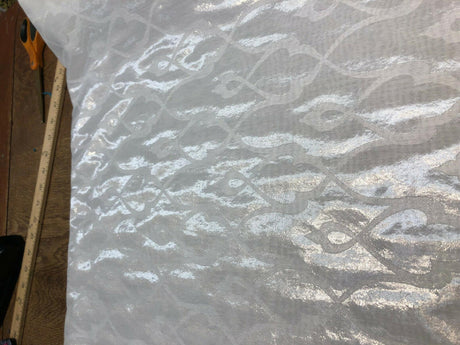 P Kaufmann NFP Palac Brocade Sheer Woven Polyester Fabric - Winter White, 118" Width, 15.70" H 15.70" V Repeat (1 Yard)